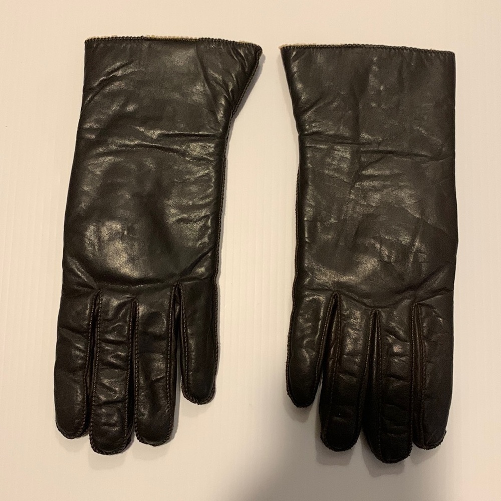 DARK Brown Leather Gloves with Lining Size M